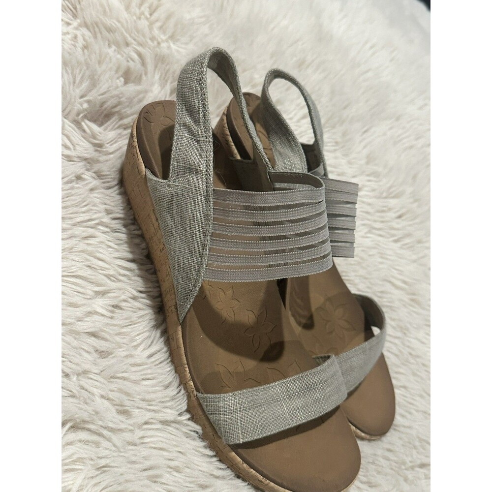 Skechers Beverlee Smitten Wedge Slingback Comfort Sandals Taupe Luxe Foam Sz 10